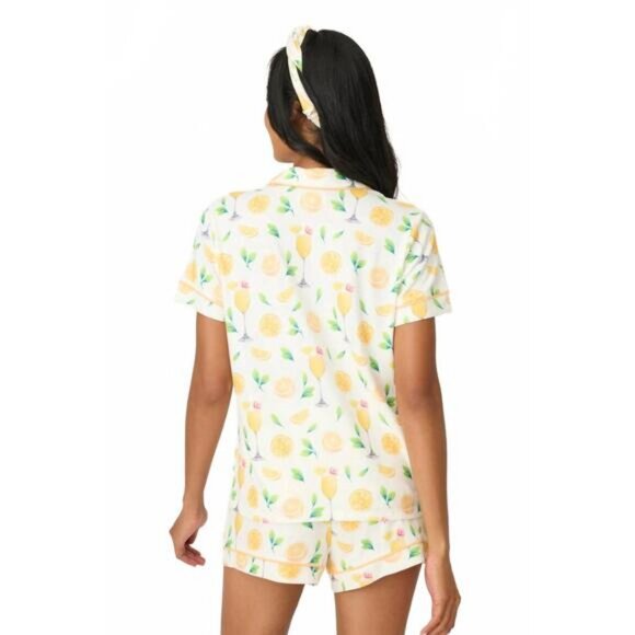 NWT Womens P.J. Salvage (Item- 67) White Yellow 3Pc Mimosa Me Pajama Short Set M - Picture 3 of 14